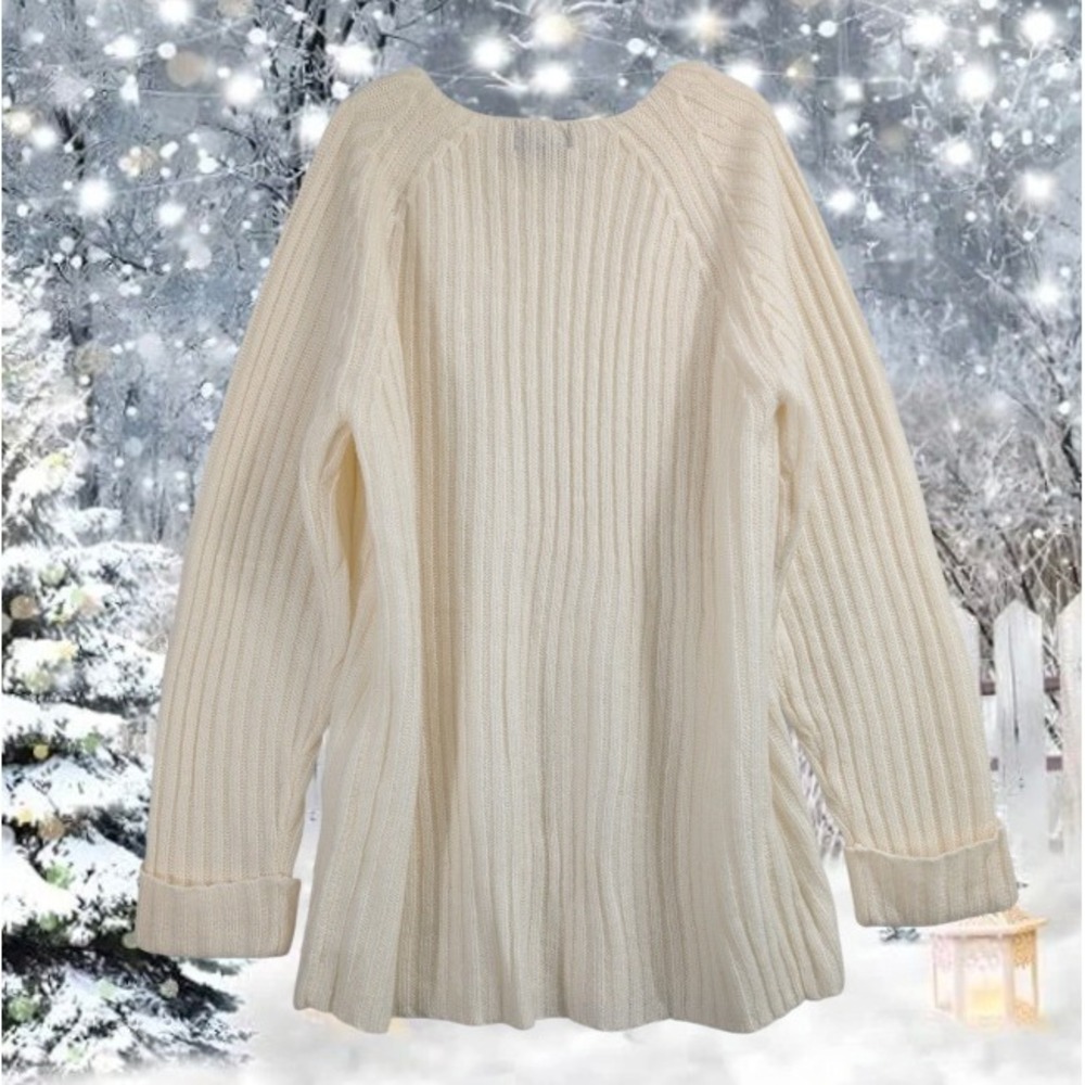 Venezia Jeans Sz 14/16 Cream Broad Rib Knit Crew Neck Sweater Women Wool Blend